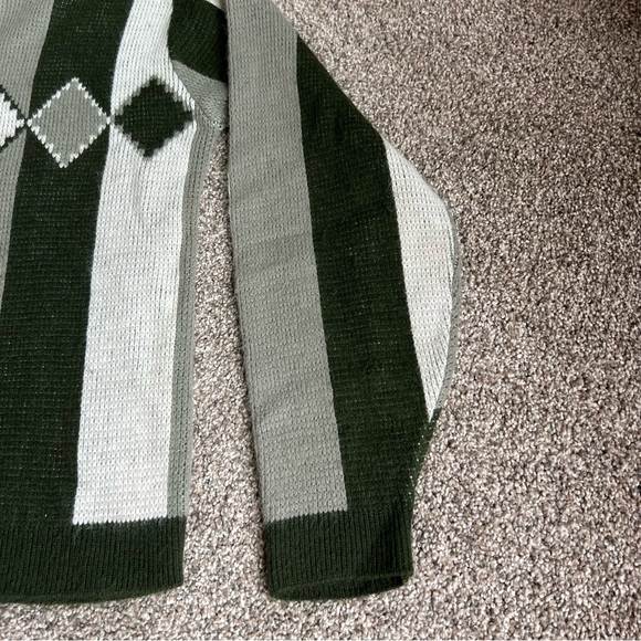 Vintage Green/White Striped Orlon Acrylic Rugby Sportswear Zip Up Cardigan, Med - Picture 3 of 9